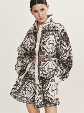 H&M NWT LIGHT BEIGE/DARK BROWN EYELET-EMBROIDERED JACKET